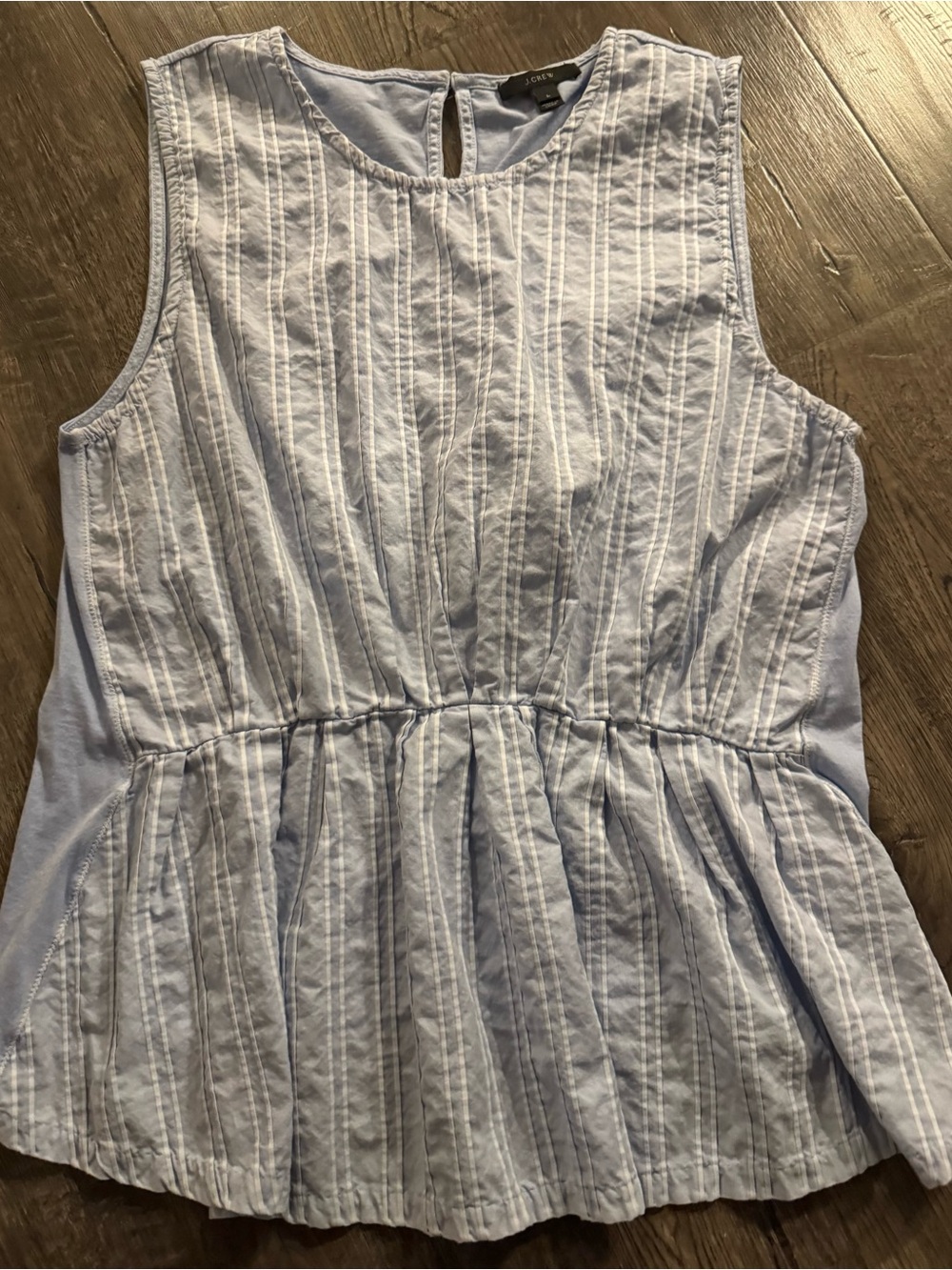 J.CREW Women's Blue & White Striped Woven Cotton Sleeveless Peplum Tank, L